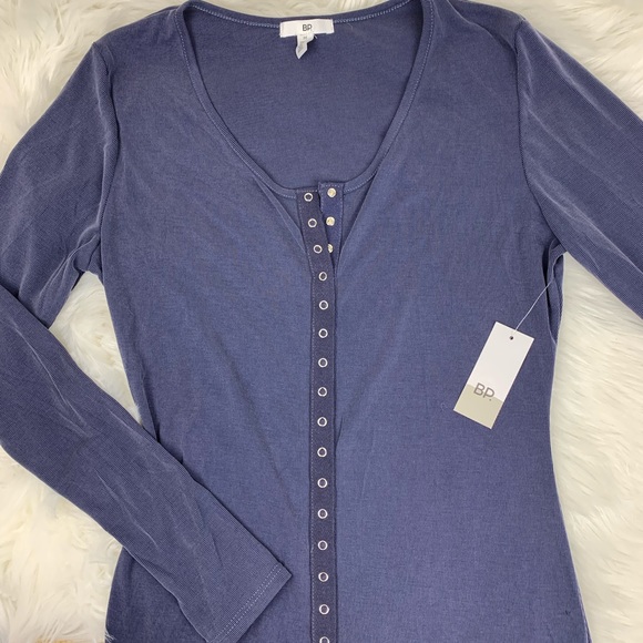 BP Navy Blue Henley front snap long sleeved dress - Picture 6 of 8